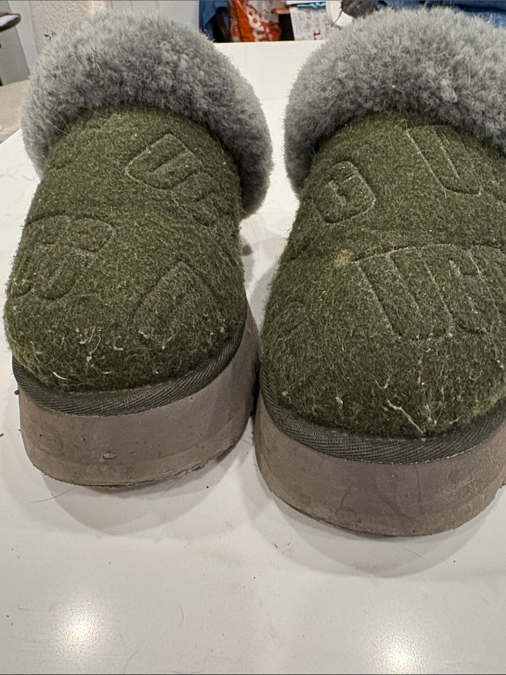Womens UGG Olive Green Fleece Cuff Slip-On Slippers